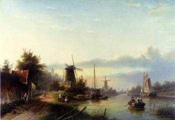 Jan Jacob Coenraad Spohler : Boats On A Dutch Canal